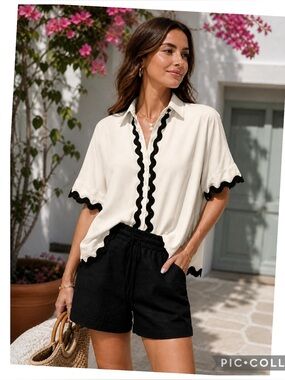 RICK RACK COTTON WAVE BENDING TRIM CLASSIC BUTTON SHIRT